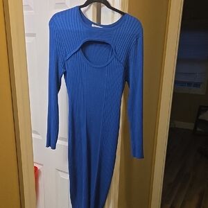 Say What? Vibrant Blue Ribbed Long Sleeve Dress
